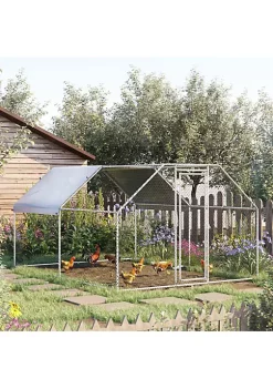 Coupon ❤️ PawHut 149" Chicken Coop Galvanized Metal Hen House Large Rabbit Hutch Poultry Cage Pen Backyard with Cover Walk In Pen Run ❤️ -Cheap PawHut Store Belk 1008