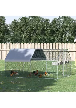 Coupon ❤️ PawHut 149" Chicken Coop Galvanized Metal Hen House Large Rabbit Hutch Poultry Cage Pen Backyard with Cover Walk In Pen Run ❤️ -Cheap PawHut Store Belk 1009