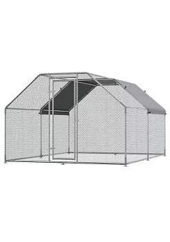 Coupon ❤️ PawHut 149" Chicken Coop Galvanized Metal Hen House Large Rabbit Hutch Poultry Cage Pen Backyard with Cover Walk In Pen Run ❤️ -Cheap PawHut Store Belk 1010