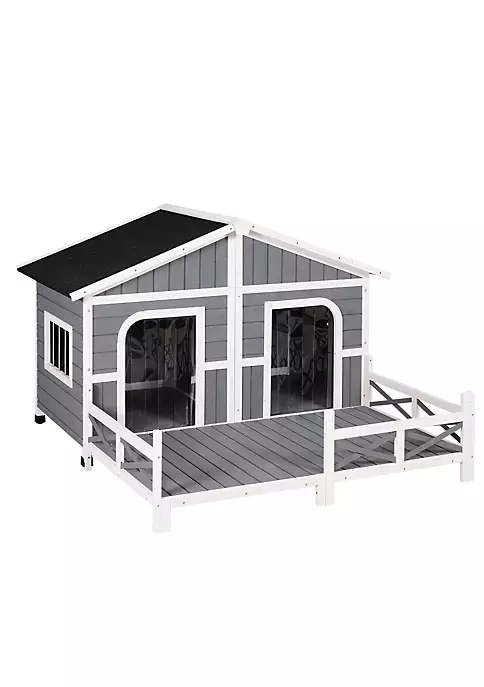 Hot Sale ๐ฏ PawHut 59"x64"x39" Wood Large ๐ Dog House Cabin Style Elevated Pet Shelter w/Porch Deck Grey โจ 3 Hot Sale ๐ฏ PawHut 59"x64"x39" Wood Large ๐ Dog House Cabin Style Elevated Pet Shelter w/Porch Deck Grey โจ