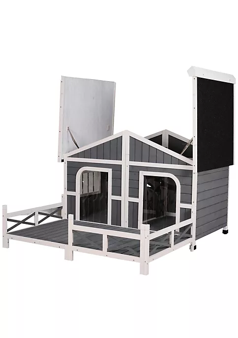 Hot Sale ๐ฏ PawHut 59"x64"x39" Wood Large ๐ Dog House Cabin Style Elevated Pet Shelter w/Porch Deck Grey โจ 5 Hot Sale ๐ฏ PawHut 59"x64"x39" Wood Large ๐ Dog House Cabin Style Elevated Pet Shelter w/Porch Deck Grey โจ - Image 3