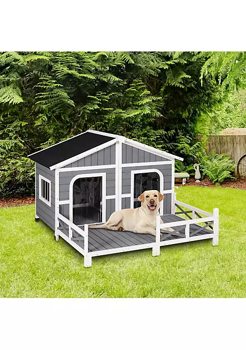 Hot Sale ๐ฏ PawHut 59"x64"x39" Wood Large ๐ Dog House Cabin Style Elevated Pet Shelter w/Porch Deck Grey โจ 6 Hot Sale ๐ฏ PawHut 59"x64"x39" Wood Large ๐ Dog House Cabin Style Elevated Pet Shelter w/Porch Deck Grey โจ - Image 4