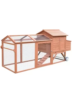 Hot Sale 😍 PawHut 96" Chicken Coop Wooden Chicken House Rabbit Hutch Poultry Cage Hen Pen Portable Backyard with Wheels Outdoor Run and Nesting Box Natural 😍