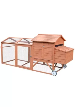 Hot Sale 😍 PawHut 96" Chicken Coop Wooden Chicken House Rabbit Hutch Poultry Cage Hen Pen Portable Backyard with Wheels Outdoor Run and Nesting Box Natural 😍 -Cheap PawHut Store Belk 1018