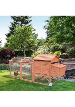 Hot Sale 😍 PawHut 96" Chicken Coop Wooden Chicken House Rabbit Hutch Poultry Cage Hen Pen Portable Backyard with Wheels Outdoor Run and Nesting Box Natural 😍 -Cheap PawHut Store Belk 1019