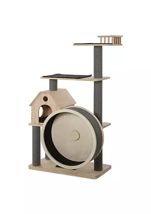 Cheap ๐ฏ PawHut 56" Cat Tree Activity Condo Luxury Pine Wood with Hamster Wheel Sisal Scratching Posts Elevated Perches and Roomy Interior ๐ 5 Cheap ๐ฏ PawHut 56" Cat Tree Activity Condo Luxury Pine Wood with Hamster Wheel Sisal Scratching Posts Elevated Perches and Roomy Interior ๐ - Image 3