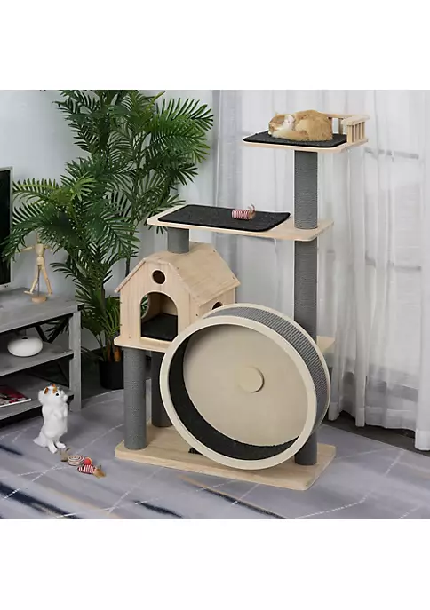 Cheap ๐ฏ PawHut 56" Cat Tree Activity Condo Luxury Pine Wood with Hamster Wheel Sisal Scratching Posts Elevated Perches and Roomy Interior ๐ 6 Cheap ๐ฏ PawHut 56" Cat Tree Activity Condo Luxury Pine Wood with Hamster Wheel Sisal Scratching Posts Elevated Perches and Roomy Interior ๐ - Image 4