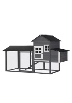 Brand new 👍 PawHut 84" Wooden Chicken Coop Chicken House Poultry Hen Cage with Covered Big Run Nesting Box and Perches Grey 🎉 -Cheap PawHut Store Belk 1033