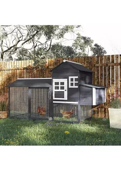 Brand new 👍 PawHut 84" Wooden Chicken Coop Chicken House Poultry Hen Cage with Covered Big Run Nesting Box and Perches Grey 🎉 -Cheap PawHut Store Belk 1034