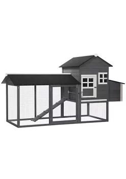 Brand new 👍 PawHut 84" Wooden Chicken Coop Chicken House Poultry Hen Cage with Covered Big Run Nesting Box and Perches Grey 🎉 -Cheap PawHut Store Belk 1035