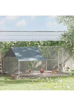 New 🥰 PawHut Galvanized Large Metal Chicken Coop Cage 2 Rooms Walk in Enclosure Poultry Hen Run House Playpen Rabbit Hutch UV and Water Resistant Cover for Outdoor Backyard 10' x 13' x 6' 💯 -Cheap PawHut Store Belk 1043