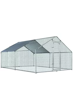 New 🥰 PawHut Galvanized Large Metal Chicken Coop Cage 2 Rooms Walk in Enclosure Poultry Hen Run House Playpen Rabbit Hutch UV and Water Resistant Cover for Outdoor Backyard 10' x 13' x 6' 💯 -Cheap PawHut Store Belk 1045