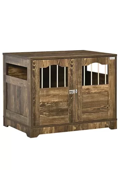 Best deal 🔥 PawHut Wooden 🐕 Dog Kennel End Table Furniture with Lockable Door Small and Medium Size Pet Crate Indoor Puppy Cage Brown ✔️