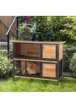 Best reviews of 🌟 PawHut 48" 2 Floor Large Rabbit Hutch Wooden Pet House Metal Frame Bunny Cage Small Animal Habitat with Ramp Feeding Trough Lockable Doors Run Asphalt Roof for Outdoor Use 🎉 -Cheap PawHut Store Belk 1064