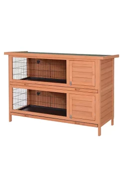 Discount 🥰 PawHut 54" 2 Floor Large Rabbit Hutch Wooden Pet House Bunny Cage Small Animal Habitat with Lockable Doors Run Asphalt Roof for Outdoor Use Orange 😍 -Cheap PawHut Store Belk 1068