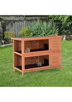 Discount 🥰 PawHut 54" 2 Floor Large Rabbit Hutch Wooden Pet House Bunny Cage Small Animal Habitat with Lockable Doors Run Asphalt Roof for Outdoor Use Orange 😍 -Cheap PawHut Store Belk 1069