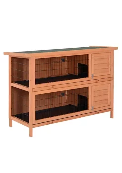 Discount 🥰 PawHut 54" 2 Floor Large Rabbit Hutch Wooden Pet House Bunny Cage Small Animal Habitat with Lockable Doors Run Asphalt Roof for Outdoor Use Orange 😍 -Cheap PawHut Store Belk 1070