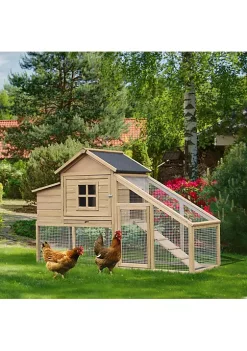 Buy ⭐ PawHut 69" Chicken Coop Fir Poultry Kennel with Connecting Ramp Easy Clean Tray and Ventilated Nesting Box Natural 🌟 -Cheap PawHut Store Belk 1073