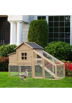 Buy ⭐ PawHut 69" Chicken Coop Fir Poultry Kennel with Connecting Ramp Easy Clean Tray and Ventilated Nesting Box Natural 🌟 -Cheap PawHut Store Belk 1074