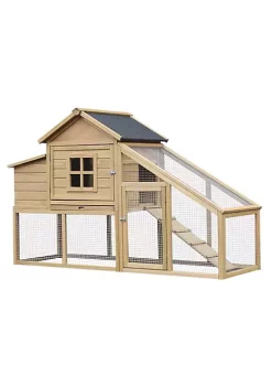 Buy ⭐ PawHut 69" Chicken Coop Fir Poultry Kennel with Connecting Ramp Easy Clean Tray and Ventilated Nesting Box Natural 🌟 -Cheap PawHut Store Belk 1075