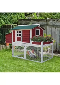Best Pirce 💯 PawHut 63" Chicken Coop Wooden Chicken House Rabbit Hutch Poultry Cage Hen Pen Backyard with Garden Box Run Area Nesting Box Red 😉 -Cheap PawHut Store Belk 1079