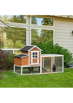 Buy ❤️ PawHut 76Inches Wooden Chicken Coop Outdoor Chicken House Poultry Hen Cage with Glass Slide out Tray Separate Nesting Box White 👏 -Cheap PawHut Store Belk 1083