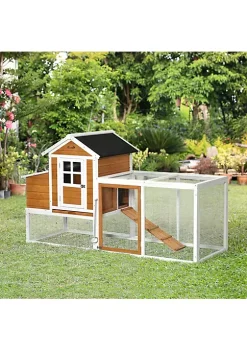 Buy ❤️ PawHut 76Inches Wooden Chicken Coop Outdoor Chicken House Poultry Hen Cage with Glass Slide out Tray Separate Nesting Box White 👏 -Cheap PawHut Store Belk 1084