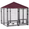 Buy 🎁 PawHut 4.6' x 4.6' x 5' Indoor/Outdoor Metal 🐶 Dog Kennel 🐶 Dog House with Lock Weather Resistant Canopy and 2 Bowl Holders and Bowls Black / Red 🌟 -Cheap PawHut Store Belk 110