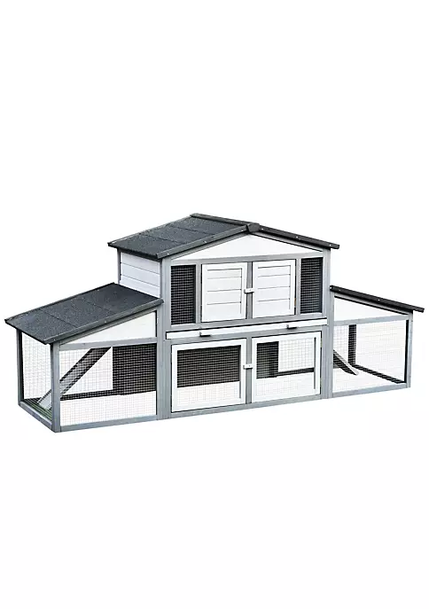 Discount 💯 PawHut 88" 2 Tier Outdoor Wooden Rabbit Hutch Bunny Cage w/Pull Out Tray Ramp Run and Doors Grey 🔔 4 Discount 💯 PawHut 88" 2 Tier Outdoor Wooden Rabbit Hutch Bunny Cage w/Pull Out Tray Ramp Run and Doors Grey 🔔 - Image 2
