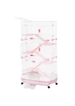 Best Pirce 👍 PawHut 57"H 6 Level Indoor Small Animal Cage Rabbit Hutch with Wheels Pink ✔️ -Cheap PawHut Store Belk 1113