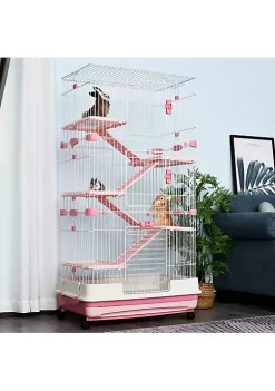 Best Pirce 👍 PawHut 57"H 6 Level Indoor Small Animal Cage Rabbit Hutch with Wheels Pink ✔️ -Cheap PawHut Store Belk 1114