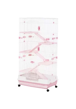 Best Pirce 👍 PawHut 57"H 6 Level Indoor Small Animal Cage Rabbit Hutch with Wheels Pink ✔️ -Cheap PawHut Store Belk 1115