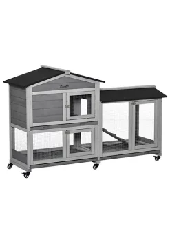 Budget ✔️ PawHut 62" Wooden Rabbit Hutch Mobile Pet Playpen Bunny House Enclosure for Indoor Outdoor with Wheels Run Box Slide out Tray Ramp for Rabbits and Small Animals Light Grey 💯