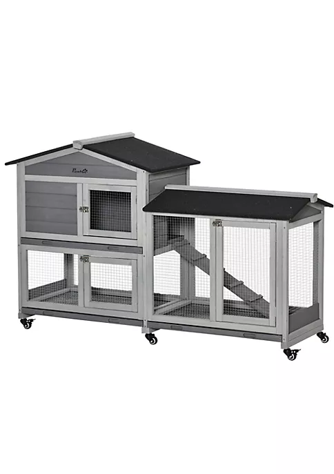 Budget โ๏ธ PawHut 62" Wooden Rabbit Hutch Mobile Pet Playpen Bunny House Enclosure for Indoor Outdoor with Wheels Run Box Slide out Tray Ramp for Rabbits and Small Animals Light Grey ๐ฏ 4 Budget โ๏ธ PawHut 62" Wooden Rabbit Hutch Mobile Pet Playpen Bunny House Enclosure for Indoor Outdoor with Wheels Run Box Slide out Tray Ramp for Rabbits and Small Animals Light Grey ๐ฏ - Image 2