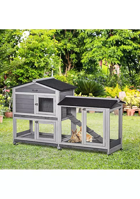 Budget โ๏ธ PawHut 62" Wooden Rabbit Hutch Mobile Pet Playpen Bunny House Enclosure for Indoor Outdoor with Wheels Run Box Slide out Tray Ramp for Rabbits and Small Animals Light Grey ๐ฏ 5 Budget โ๏ธ PawHut 62" Wooden Rabbit Hutch Mobile Pet Playpen Bunny House Enclosure for Indoor Outdoor with Wheels Run Box Slide out Tray Ramp for Rabbits and Small Animals Light Grey ๐ฏ - Image 3