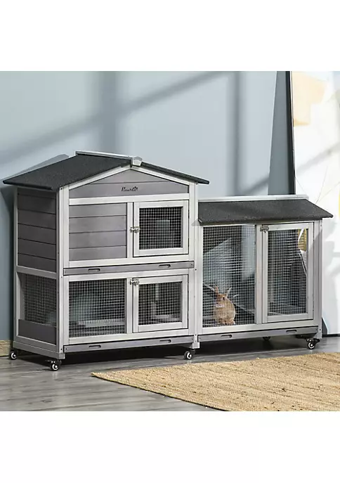 Budget โ๏ธ PawHut 62" Wooden Rabbit Hutch Mobile Pet Playpen Bunny House Enclosure for Indoor Outdoor with Wheels Run Box Slide out Tray Ramp for Rabbits and Small Animals Light Grey ๐ฏ 6 Budget โ๏ธ PawHut 62" Wooden Rabbit Hutch Mobile Pet Playpen Bunny House Enclosure for Indoor Outdoor with Wheels Run Box Slide out Tray Ramp for Rabbits and Small Animals Light Grey ๐ฏ - Image 4