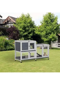 Discount 🤩 PawHut Wooden Rabbit Hutch Elevated Pet House Bunny Cage Small Animal Habitat with Slide out Tray Lockable Door Openable Top for Indoor 57" x 18" x 32" Grey 😀 -Cheap PawHut Store Belk 1158