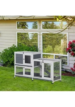 Discount 🤩 PawHut Wooden Rabbit Hutch Elevated Pet House Bunny Cage Small Animal Habitat with Slide out Tray Lockable Door Openable Top for Indoor 57" x 18" x 32" Grey 😀 -Cheap PawHut Store Belk 1159