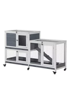 Discount 🤩 PawHut Wooden Rabbit Hutch Elevated Pet House Bunny Cage Small Animal Habitat with Slide out Tray Lockable Door Openable Top for Indoor 57" x 18" x 32" Grey 😀 -Cheap PawHut Store Belk 1160