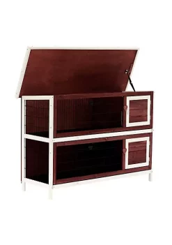 Promo ❤️ PawHut 54" 2 Story Weatherproof Stackable Elevated Wooden Rabbit Hutch with Fun Enclosed Run And Pull Out Trays 🥰 -Cheap PawHut Store Belk 1170