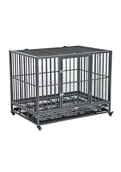 Cheap 😉 PawHut Heavy Duty Steel 🦮 Dog Crate and Kennel Removable Tray Pet Cage Playpen w/ Wheels for Training Indoor Outdoor Grey Vein 42" L x 30" W x 34" H 🎉