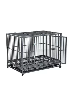 Cheap 😉 PawHut Heavy Duty Steel 🦮 Dog Crate and Kennel Removable Tray Pet Cage Playpen w/ Wheels for Training Indoor Outdoor Grey Vein 42" L x 30" W x 34" H 🎉 -Cheap PawHut Store Belk 1183