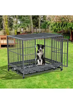 Cheap 😉 PawHut Heavy Duty Steel 🦮 Dog Crate and Kennel Removable Tray Pet Cage Playpen w/ Wheels for Training Indoor Outdoor Grey Vein 42" L x 30" W x 34" H 🎉 -Cheap PawHut Store Belk 1184