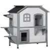 New 🎁 PawHut Fir Wood 2 Story Outdoor Cat House Wooden Feral Cat Shelter with Openable Asphalt Roof for Indoor/Outdoor White 💯 -Cheap PawHut Store Belk 1191