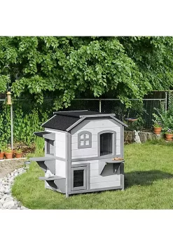 New 🎁 PawHut Fir Wood 2 Story Outdoor Cat House Wooden Feral Cat Shelter with Openable Asphalt Roof for Indoor/Outdoor White 💯 -Cheap PawHut Store Belk 1193