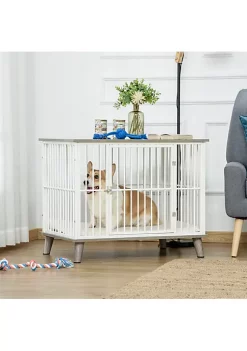Flash Sale 😉 PawHut Furniture 🦮 Dog Kennel Wooden End Table with Cushion and Lockable Door Medium Size Pet Crate Indoor Puppy Cage Grey 🛒 -Cheap PawHut Store Belk 1198