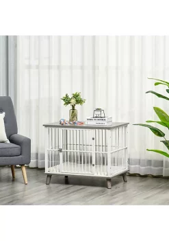 Flash Sale 😉 PawHut Furniture 🦮 Dog Kennel Wooden End Table with Cushion and Lockable Door Medium Size Pet Crate Indoor Puppy Cage Grey 🛒 -Cheap PawHut Store Belk 1199