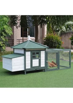 Hot Sale 👏 PawHut 77" Chicken Coop Wooden Chicken House Rabbit Hutch Poultry Cage Hen Pen Weather resistant Backyard with 2 Part Nesting Box Run Green 🥰 -Cheap PawHut Store Belk 1209