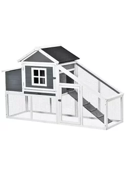 Buy ✔️ PawHut 69" Chicken Coop Chicken House Fir Poultry Kennel with Connecting Ramp Easy Clean Tray and Ventilated Nesting Box White 💯