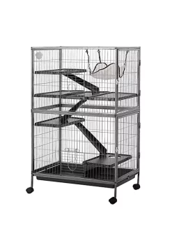 Promo 🧨 PawHut 50"H 4 Tier Steel Plastic Small Animal Pet Cage Kit for Little Rabbit Guinea Pig Ferret with Wheels Brakes hammock Removable Tray Silver Grey 🔨 Hammertone 🎉
